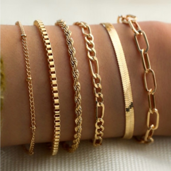 Gold Plated Multi Layered Adjustable Chain Bracelet Set - Picture 3 of 4